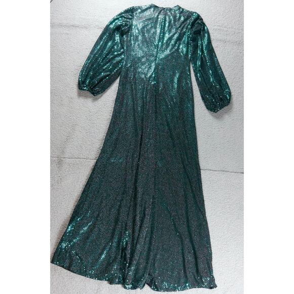 New Mac Duggal Leena Gown 6 Green Sequins Disco Stretch Blouson Sleeve 26576 - Picture 4 of 13